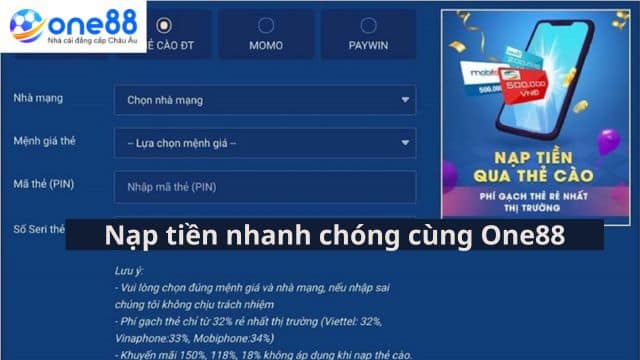 Các bước nạp tiền nhà cái One88